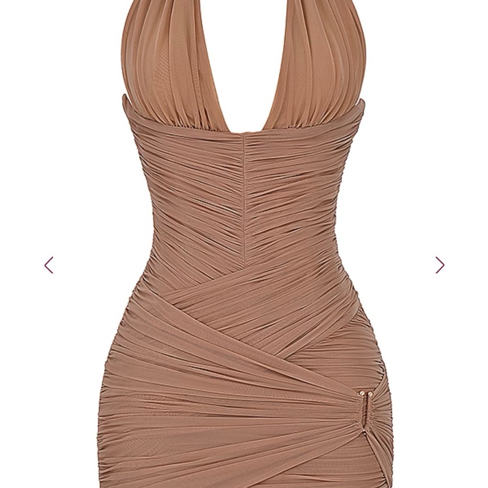 SOLD - Ruched Halter Bodycon Dress in Nude